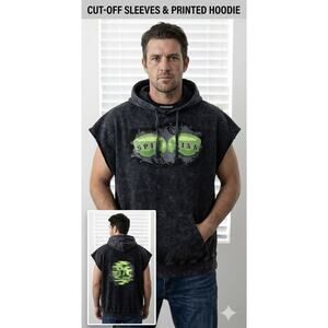 Woodward Men’s Sleeveless Muscle Hoodie XXL Acid Wash Black Gray Spill Line Gym